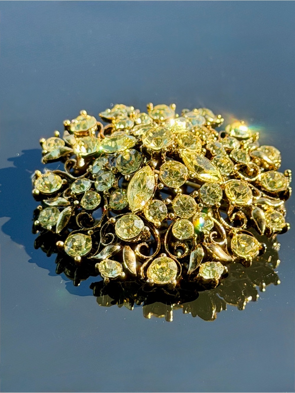 Vintage LISNER Rhinestone Floral Bouquet Gold Tone Statement Brooch